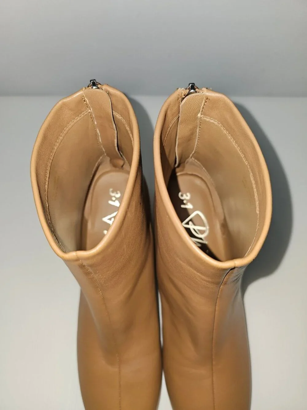 3.1 Phillip Lim Nadia Camel Brown Leather Ankle Boot Block Heel Back Zip EU 39